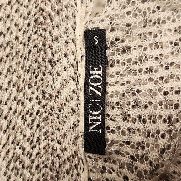 Nic+Zoe Longline Linen Blend Geometric Crochet Knit Waterfull Hem Cardigan S - Picture 9 of 11